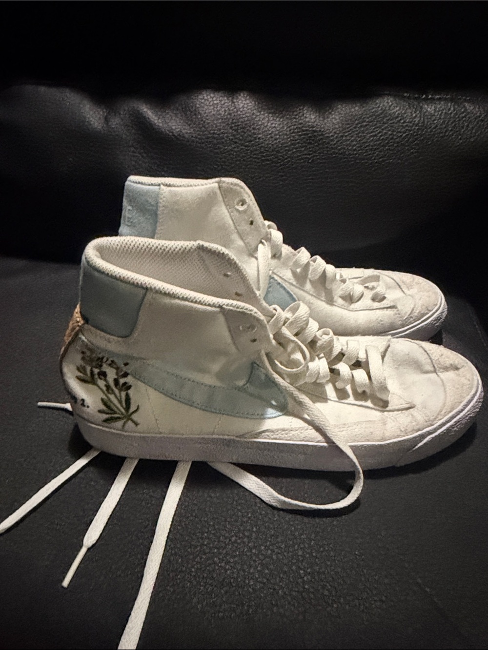 Canvas High-Top Sneakers with Floral Accent - White